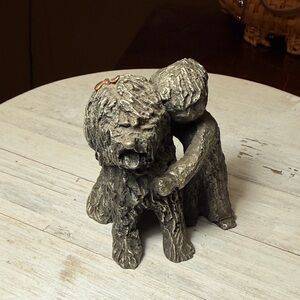 RARE Walli Ortman "Best Friends" Hudson Pewter – Boy & Dog with Copper Butterfly